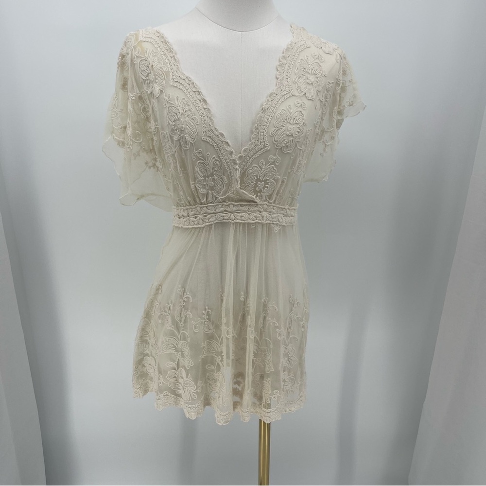Vintage Babydoll Floral Lace Top Fairycore Cottagecore Boho Romantic Coquette